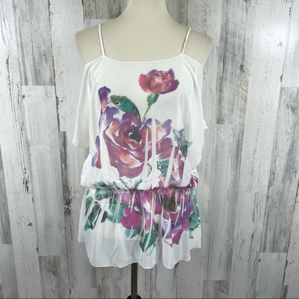 Pretty Good Women's Floral Cold Shoulder Boho Top Size Large
